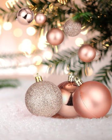 TIDEVAN 100 Stück Weihnachtskugeln aus Kunststoff,Roségold Weihnachtsbaum Bruchsichere Ornamente Glänzend Glitzernd Dekokugeln Weihnachtskugeln Set Kleine Weihnachtskugeln mit Lanyard für Weihnachten - 3
