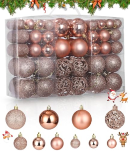 TIDEVAN 100 Stück Weihnachtskugeln aus Kunststoff,Roségold Weihnachtsbaum Bruchsichere Ornamente Glänzend Glitzernd Dekokugeln Weihnachtskugeln Set Kleine Weihnachtskugeln mit Lanyard für Weihnachten - 1