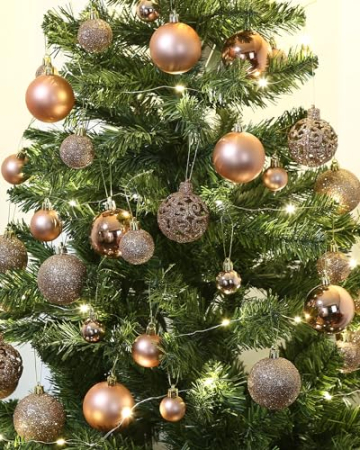 TIDEVAN 100 Stück Weihnachtskugeln aus Kunststoff,Roségold Weihnachtsbaum Bruchsichere Ornamente Glänzend Glitzernd Dekokugeln Weihnachtskugeln Set Kleine Weihnachtskugeln mit Lanyard für Weihnachten - 4