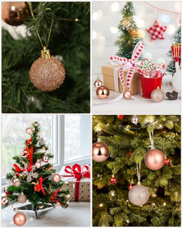 TIDEVAN 100 Stück Weihnachtskugeln aus Kunststoff,Roségold Weihnachtsbaum Bruchsichere Ornamente Glänzend Glitzernd Dekokugeln Weihnachtskugeln Set Kleine Weihnachtskugeln mit Lanyard für Weihnachten - 5