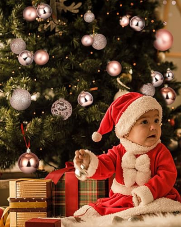 TIDEVAN 100 Stück Weihnachtskugeln aus Kunststoff,Roségold Weihnachtsbaum Bruchsichere Ornamente Glänzend Glitzernd Dekokugeln Weihnachtskugeln Set Kleine Weihnachtskugeln mit Lanyard für Weihnachten - 8
