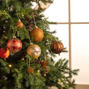 VALERY MADELYN Weihnachtskugeln 60 Stücke Christbaumkugeln Geschenkpaket Weihnachtsbaumschmuck Kunststoff Kupfergold Weihnachtsdeko mit Aufhänger Wald Thema - 4
