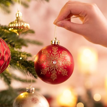 VALERY MADELYN Weihnachtskugeln 60tlg. Kunststoff Christbaumkugeln Weihnachtsbaumschmuck Dekoration Weihnachtsdeko mit Aufhänger Glänzend Glitzernd Matt Thema Rot Gold - 4