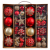 VALERY MADELYN Weihnachtskugeln 60tlg. Kunststoff Christbaumkugeln Weihnachtsbaumschmuck Dekoration Weihnachtsdeko mit Aufhänger Glänzend Glitzernd Matt Thema Rot Gold - 1