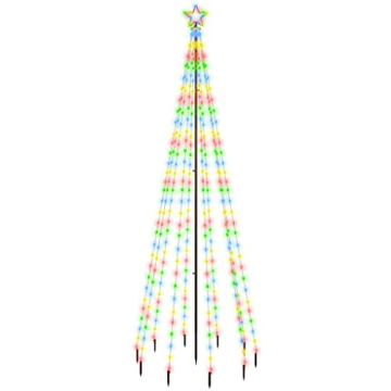 vidaXL LED Weihnachtsbaum mit Erdnägeln Lichterbaum Weihnachtsdeko Stern Beleuchtung Außen Beleuchtet Lichterkette Warmweiß 108 LEDs 180cm - 2