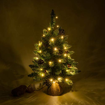 Weihnachtsbaum künstlich grün mit Deko Lichterkette 30 LED warm weiß Batterie Timer Christbaum Tannenbaum 60 cm Weihnachtsdeko Xmas-Deko - 2