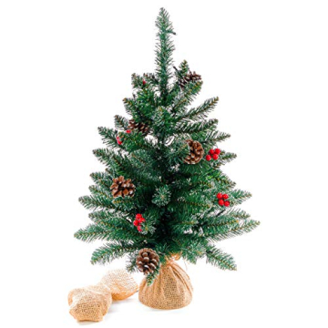 Weihnachtsbaum künstlich grün mit Deko Lichterkette 30 LED warm weiß Batterie Timer Christbaum Tannenbaum 60 cm Weihnachtsdeko Xmas-Deko - 4