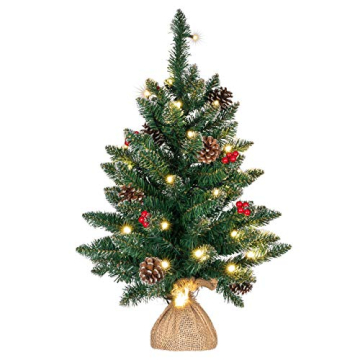 Weihnachtsbaum künstlich grün mit Deko Lichterkette 30 LED warm weiß Batterie Timer Christbaum Tannenbaum 60 cm Weihnachtsdeko Xmas-Deko - 1