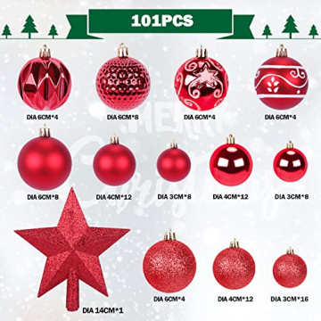 Weihnachtskugeln Kunststoff Christbaumkugeln Rot 101 Stück-Baumschmuck Weihnachten Weihnachtsbaumkugeln Christbaumkugeln Kunststoff - 2
