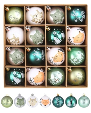 Weihnachtskugeln Kunststoff,Weihnachtsdeko,Weihnachtsbaumschmuck,Christbaumkugeln,Plastik Weihnachtskugeln,16 Stück Weihnachtskugeln,An Einem Weihnachtsbaum Hängen (Weiß+Hellgrün) - 1