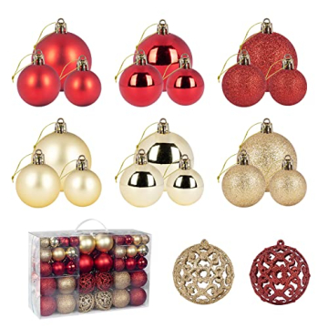 Weihnachtskugeln Rot Gold Weihnachtsbaumkugeln 100 Stück Christbaumkugeln Set Weihnachtskugeln Kunststoff für Weihnachtsdeko und Christbaumschmuck - 2