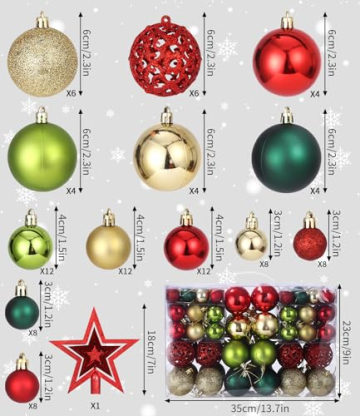 Weihnachtskugeln Set in 102 PCS mit Baumspitze Christbaumkugeln Kunststoff Bruchsicher mit Plastik Weihnachtsbaumkugeln Box Weihnachtsbaum Weihnachtsdeko Deko & Christbaumschmuck（Gold&Rot&Dunkelgrün - 2