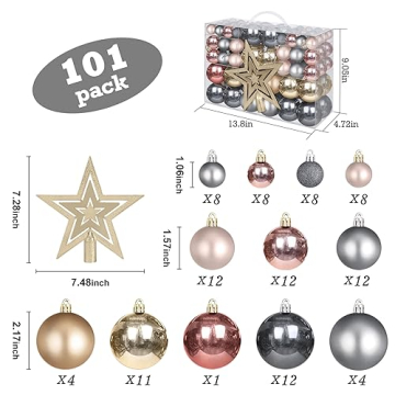 Weihnachtskugeln Weihnachtsbaumschmuck (101 Stücke) Weihnachtskugeln Kunststoff, Christbaumschmuck Weihnachtskugeln Set,Tannenbaumschmuck, Weihnachtskugeln Grau - 2