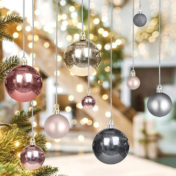Weihnachtskugeln Weihnachtsbaumschmuck (101 Stücke) Weihnachtskugeln Kunststoff, Christbaumschmuck Weihnachtskugeln Set,Tannenbaumschmuck, Weihnachtskugeln Grau - 3