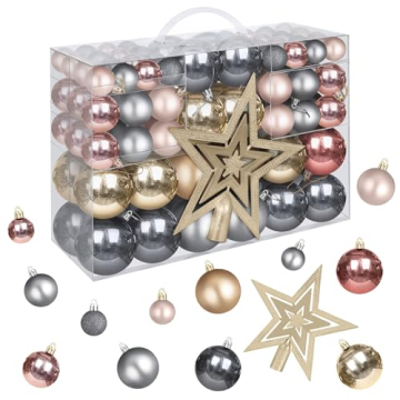 Weihnachtskugeln Weihnachtsbaumschmuck (101 Stücke) Weihnachtskugeln Kunststoff, Christbaumschmuck Weihnachtskugeln Set,Tannenbaumschmuck, Weihnachtskugeln Grau - 1
