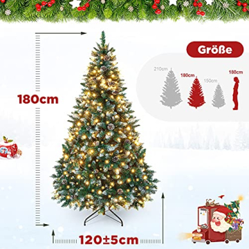Yorbay künstlicher Weihnachtsbaum mit Beleuchtung und weißem Schnee, LED Tannenbaum für Weihnachten-Dekoration mit echten Tannenzapfen, Feuerbeständig (180CM) - 2