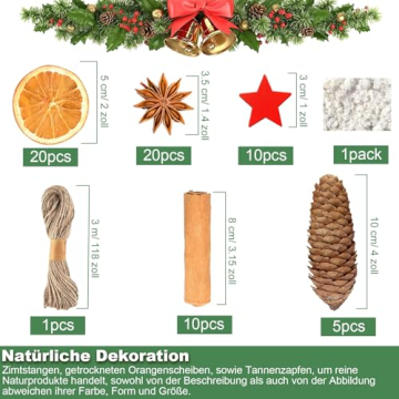 YUNSTK 67 Stück Weihnachtskranz Deko Potpourri Weihnachten, Weihnachtsdeko Adventskranz mit Tannenzapfen, Zimtstangen, Getrocknete Orangenscheiben, Sternanis, Juteschnur, Moos, und Pentagramm - 3